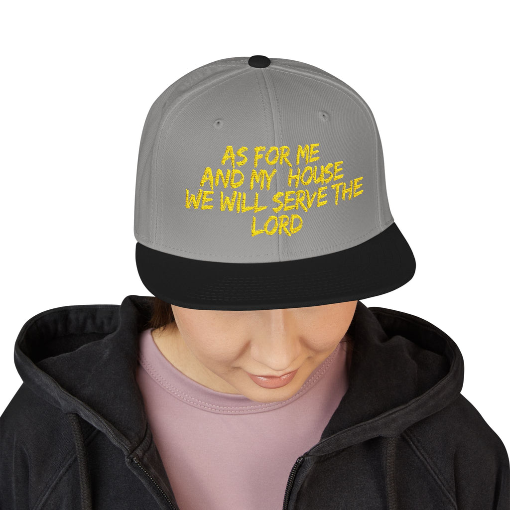 Embroidered Snapback Hat — “As For Me And My House, We Will Serve the Lord” Streetwear Cap