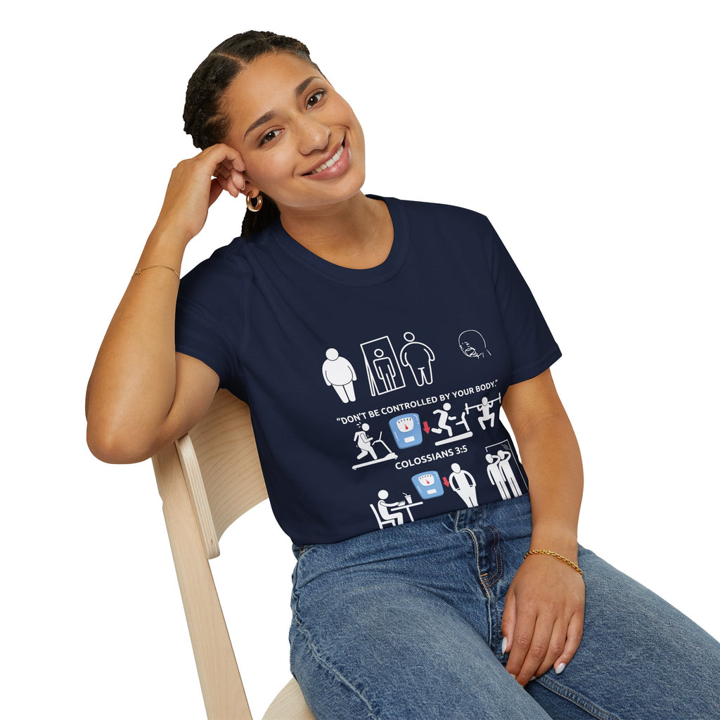 T-Shirt — “Don’t Be Controlled By Your Body” Christian Fitness Graphic