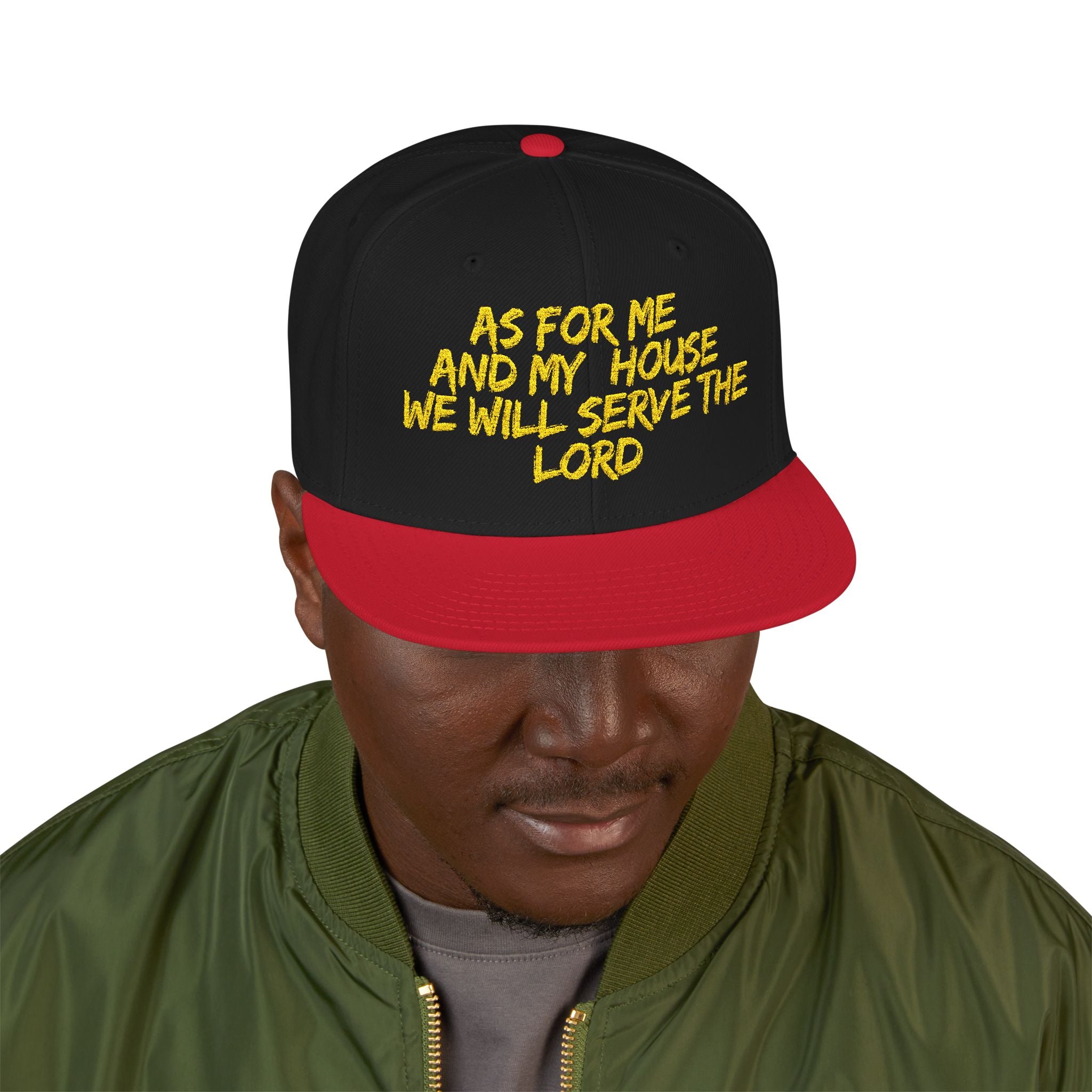 Embroidered Snapback Hat — “As For Me And My House, We Will Serve the Lord” Streetwear Cap
