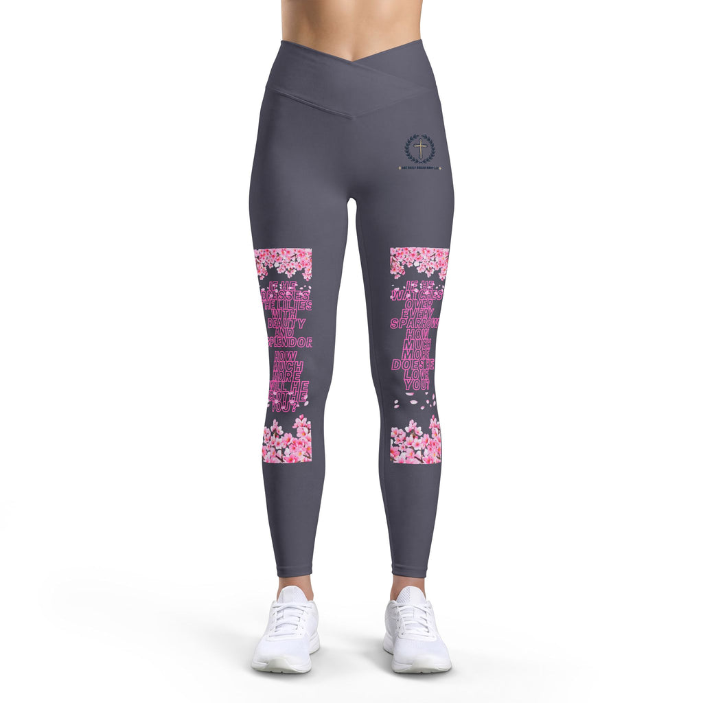 Christian Cross Leggings — "How much more" Faith Workout Tights
