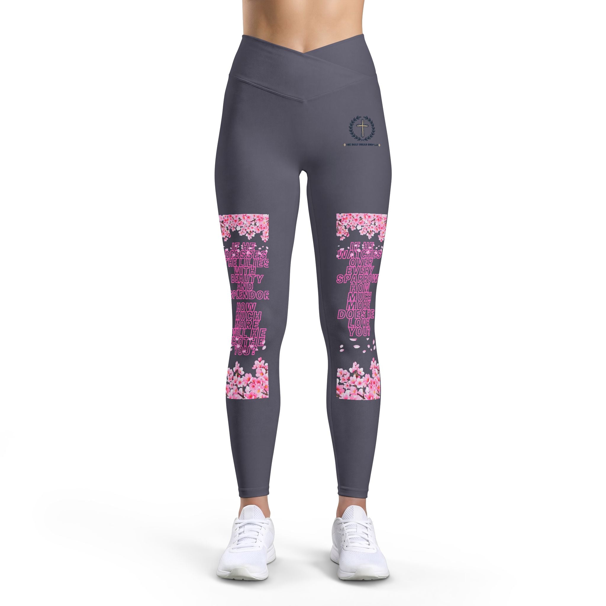 Christian Cross Leggings — "How much more" Faith Workout Tights