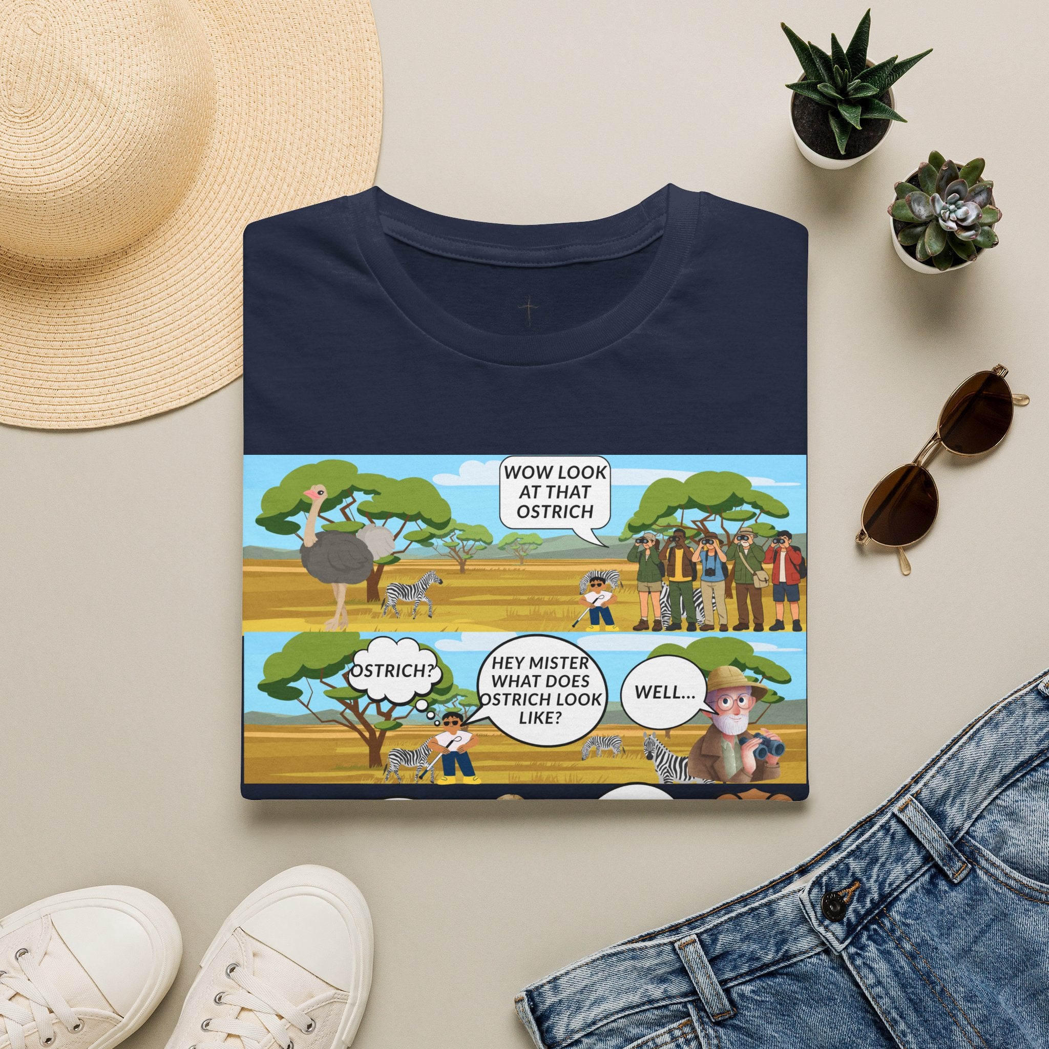 T-Shirt — Funny Biblical Ostrich Comic (Habakkuk 2:2-3)