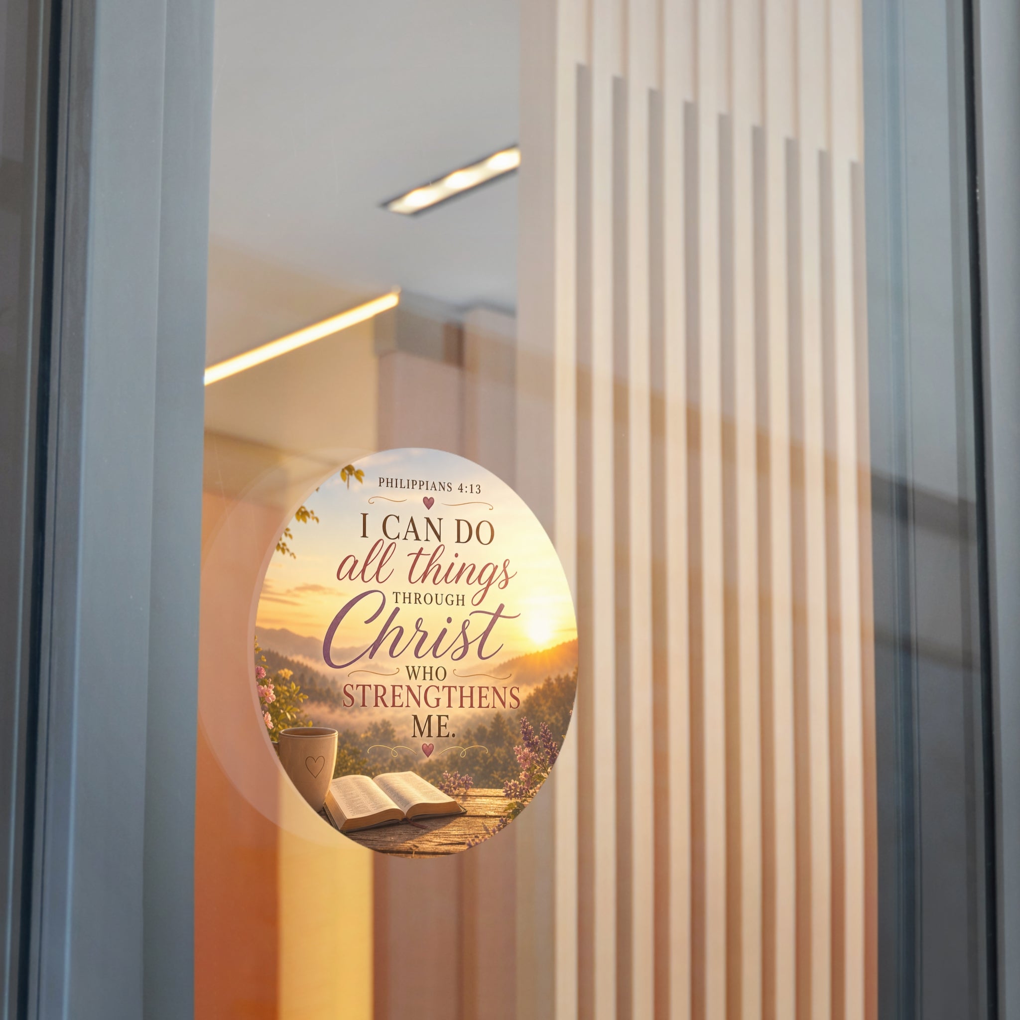 Round Vinyl Sticker — "I Can Do All Things Through Christ" Philippians 4:13 Inspirational Bible Verse