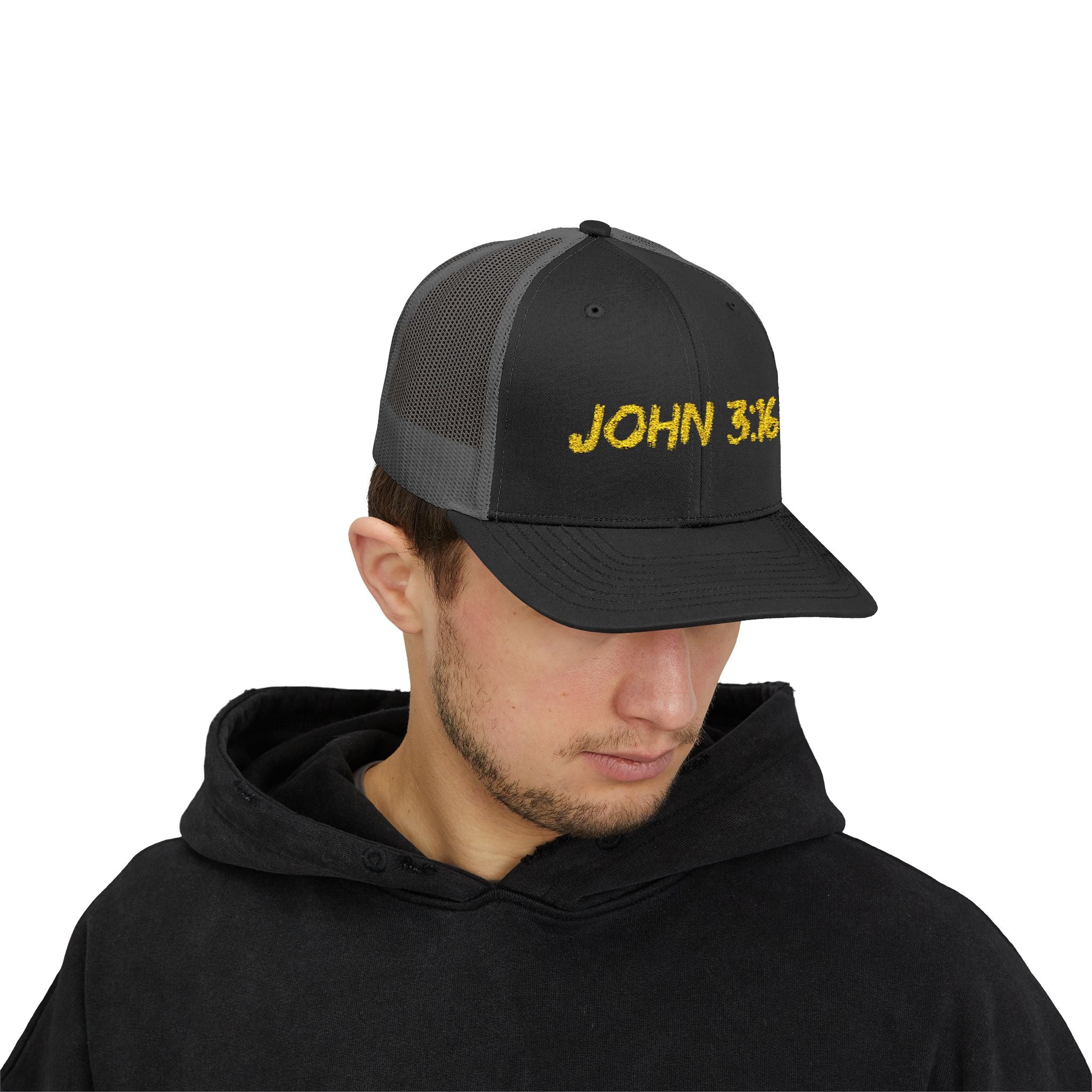 John 3:16 Trucker Cap — Embroidered Christian Snapback Mesh back Hat