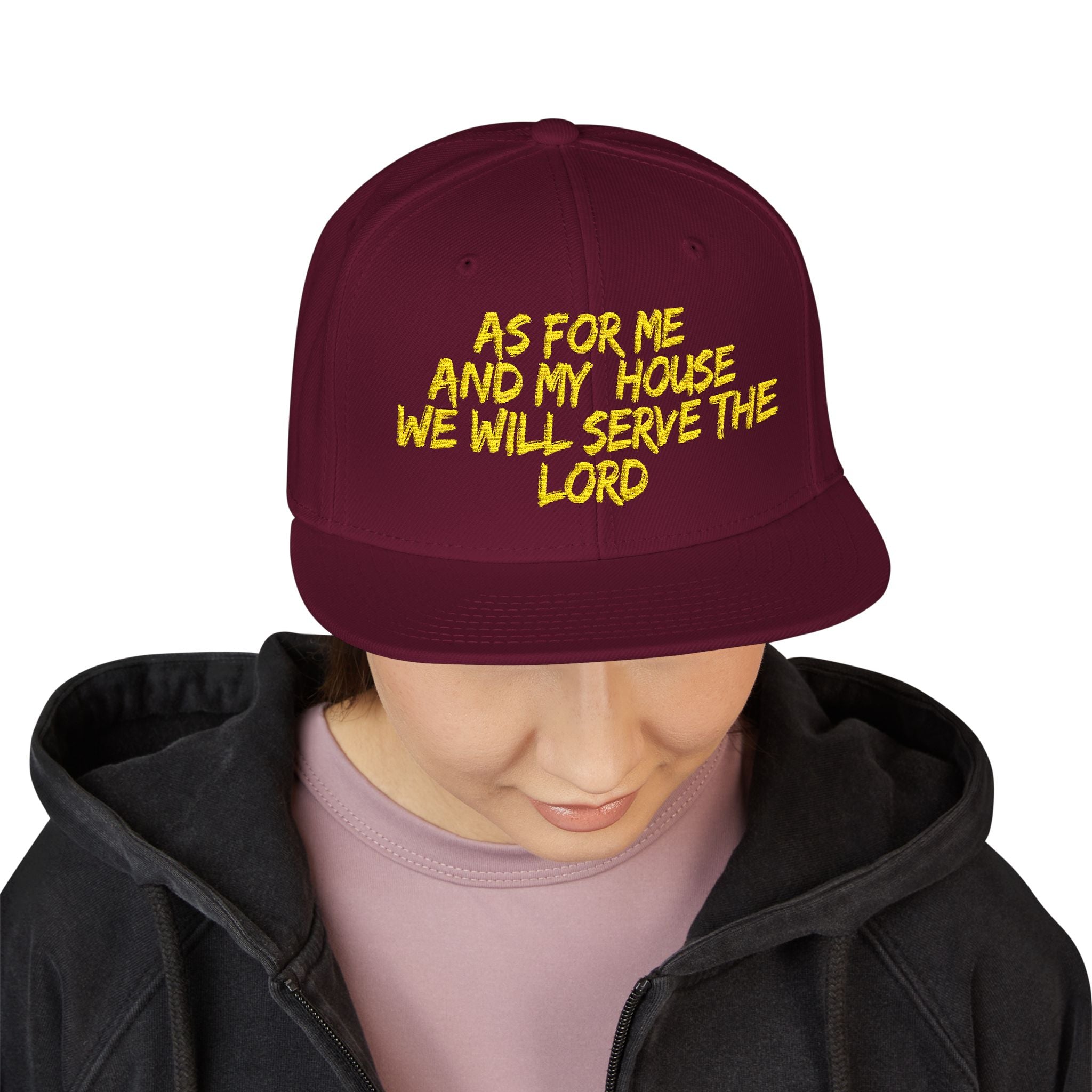 Embroidered Snapback Hat — “As For Me And My House, We Will Serve the Lord” Streetwear Cap