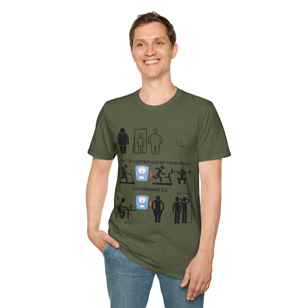 T-Shirt — “Don’t Be Controlled By Your Body” Christian Fitness Graphic