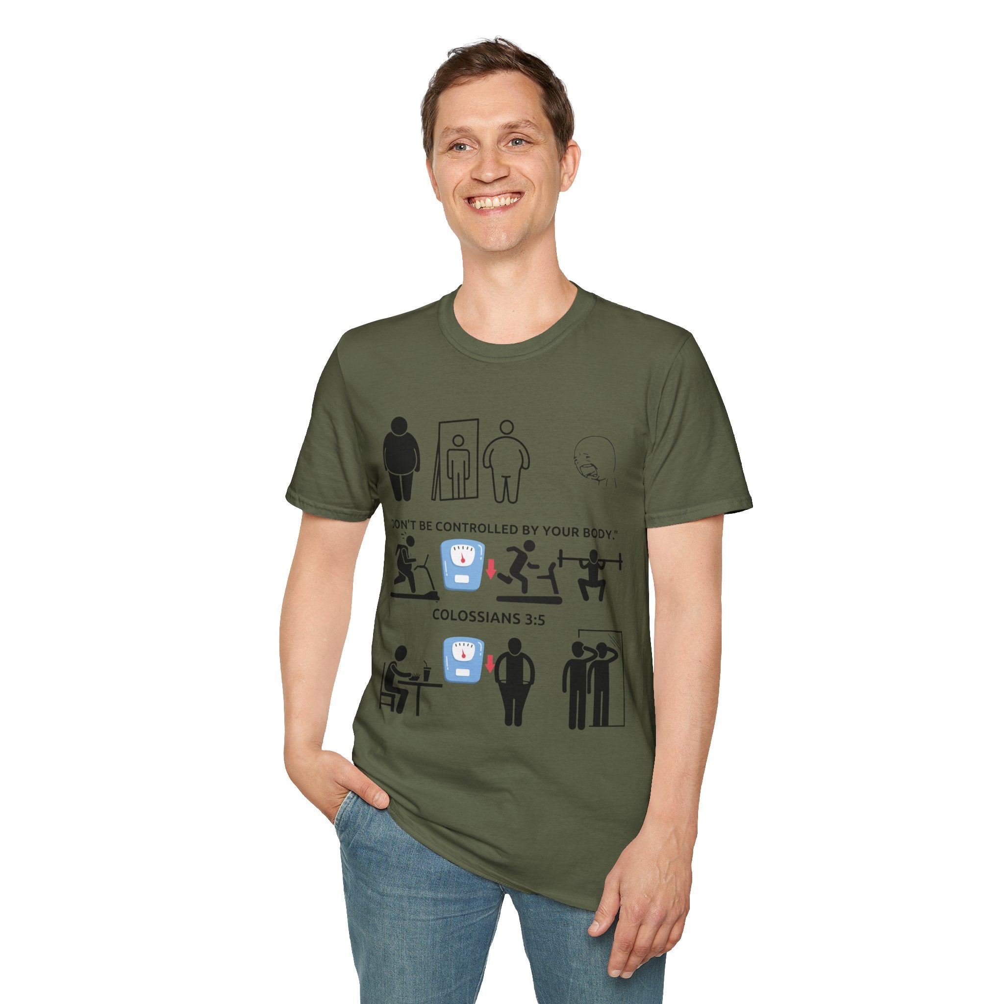 T-Shirt — “Don’t Be Controlled By Your Body” Christian Fitness Graphic