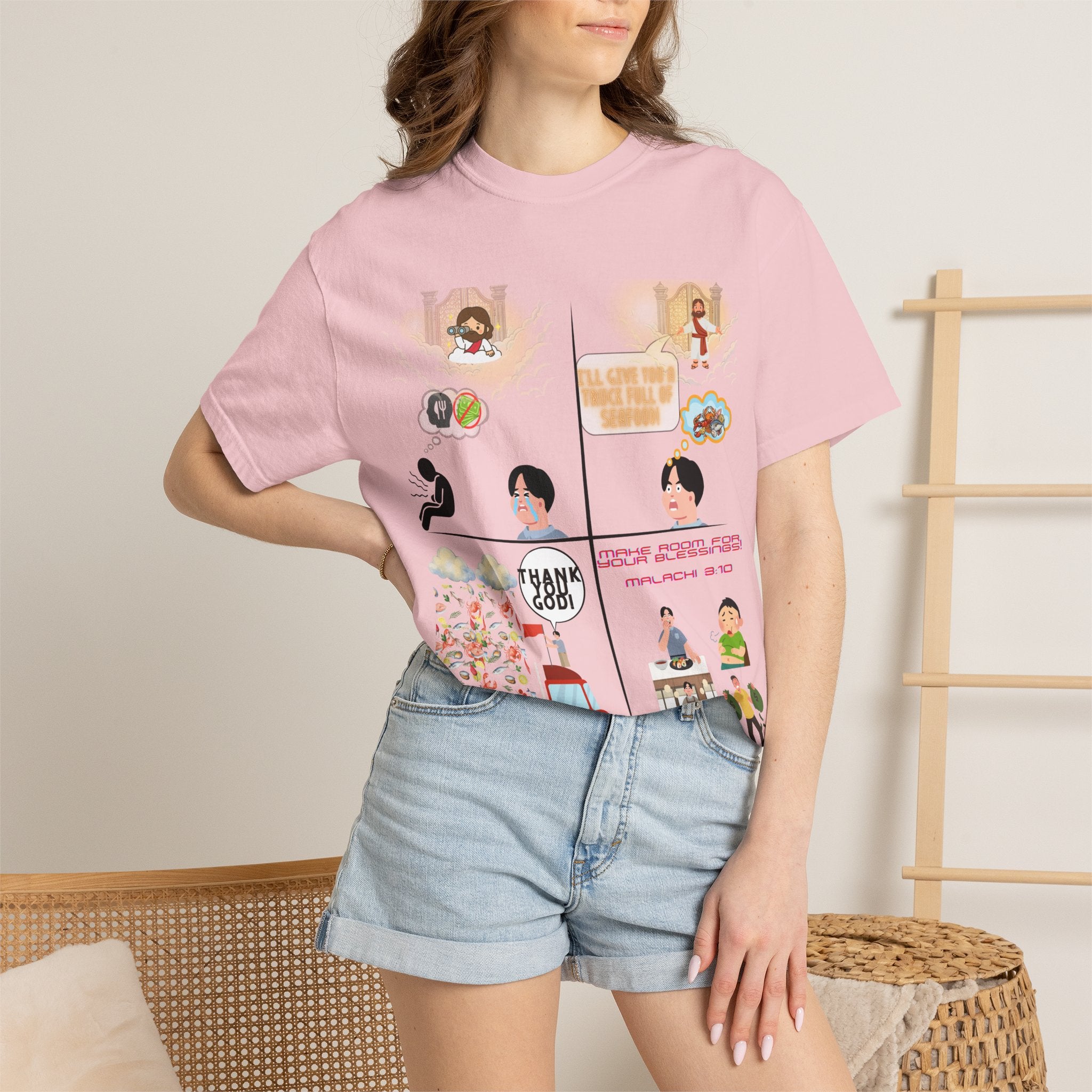 Graphic Panel T-Shirt — Cute Storyboard Illustrations "Make Room For Your Blessings"