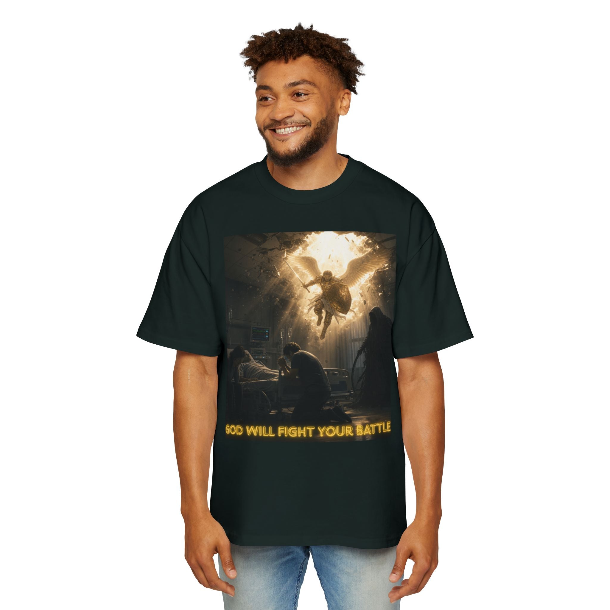 Christian Graphic Tee — "God Will Fight Your Battle" Oversized T‑Shirt