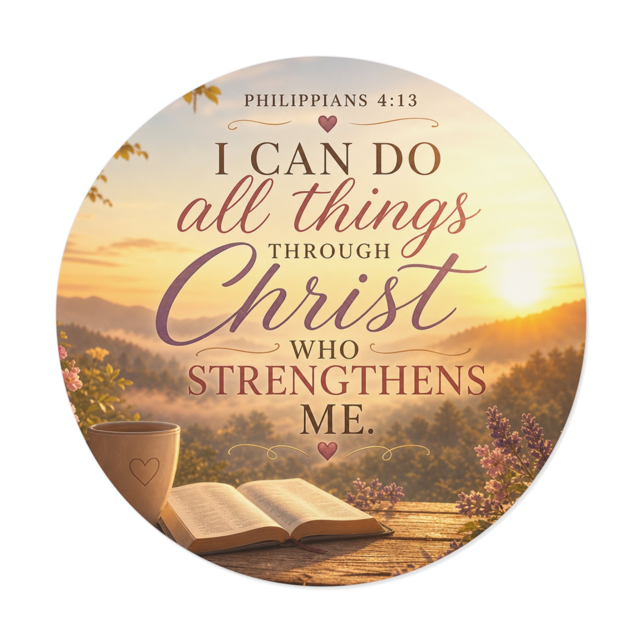 Round Vinyl Sticker — "I Can Do All Things Through Christ" Philippians 4:13 Inspirational Bible Verse