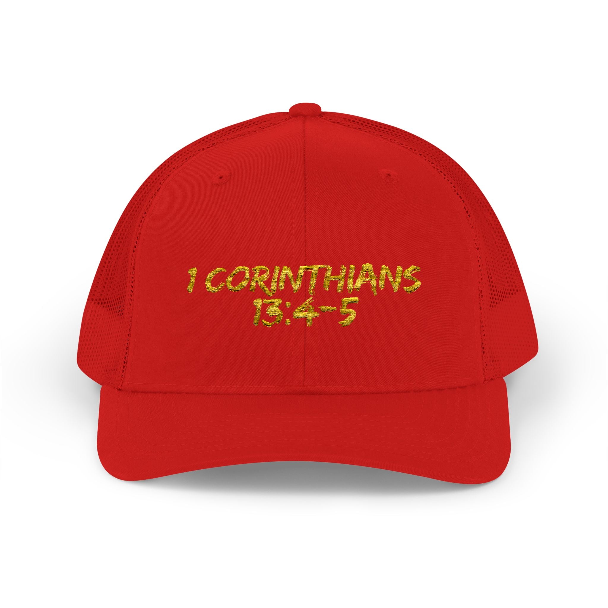1 Corinthians 13:4-5 Trucker Cap — Customizable Mesh Back Hat