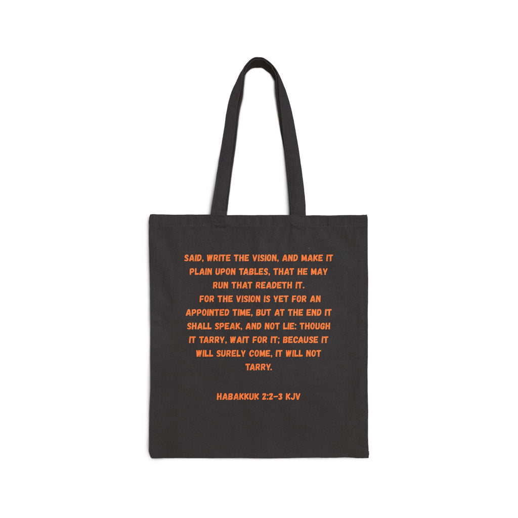 Bible Verse Tote Bag — Habakkuk 2:2-3 Canvas Shoulder Bag