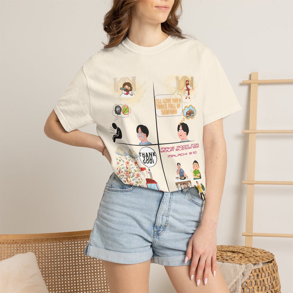 Graphic Panel T-Shirt — Cute Storyboard Illustrations "Make Room For Your Blessings"