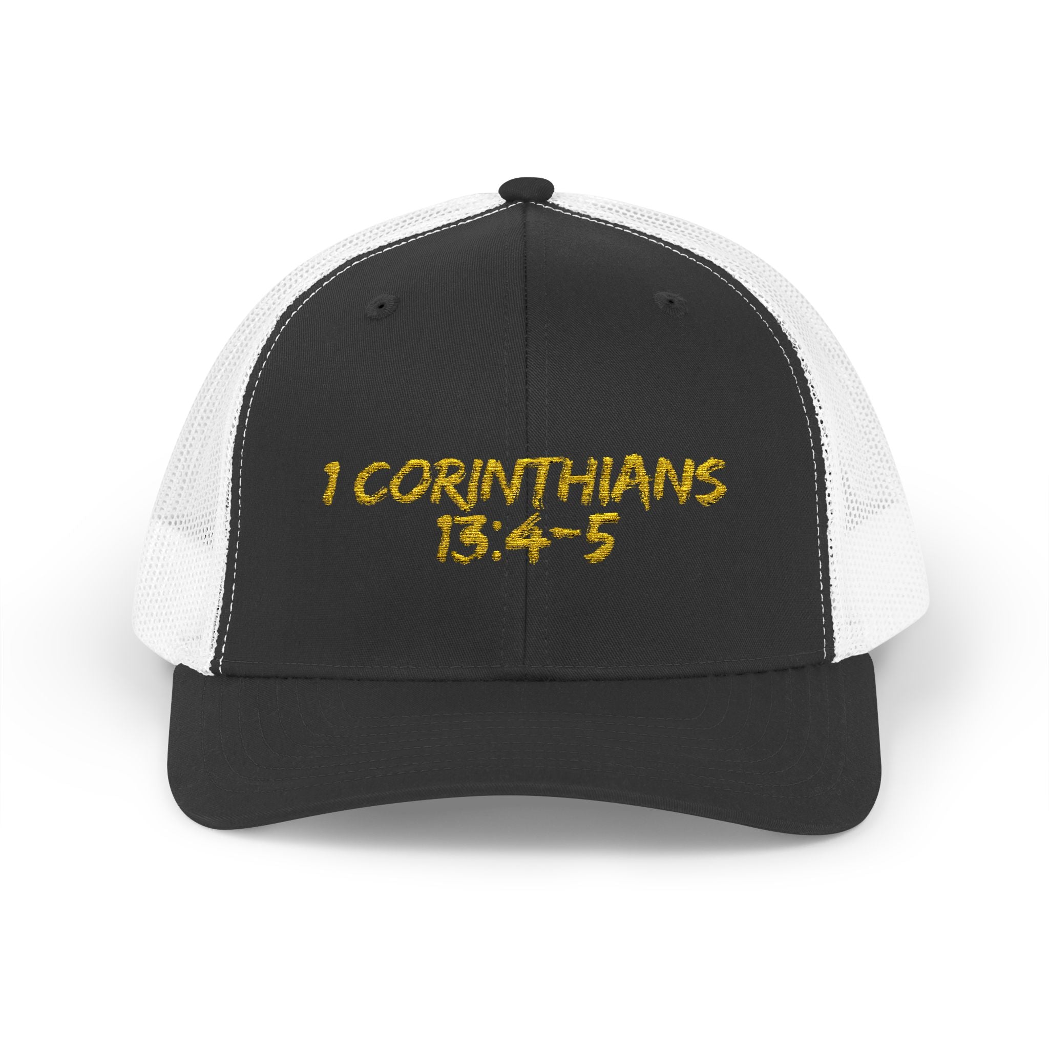 1 Corinthians 13:4-5 Trucker Cap — Customizable Mesh Back Hat