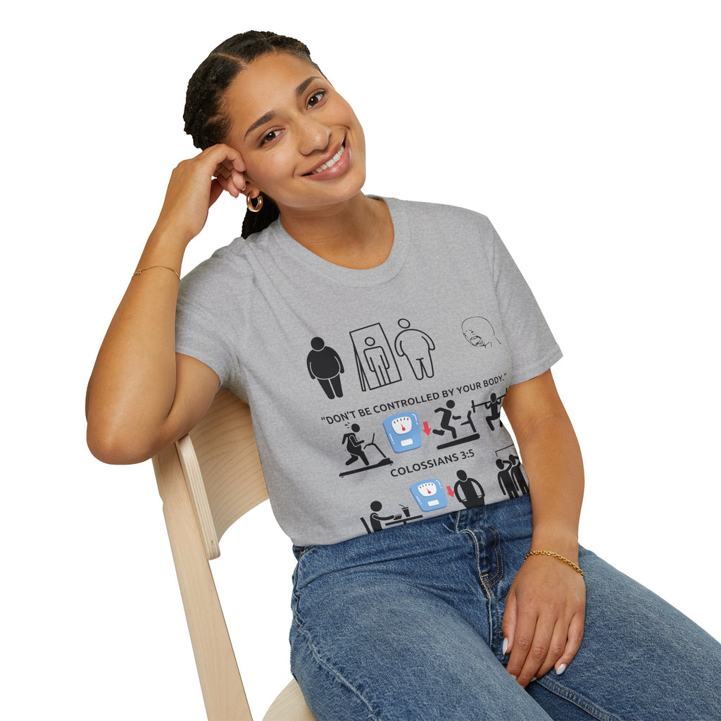T-Shirt — “Don’t Be Controlled By Your Body” Christian Fitness Graphic