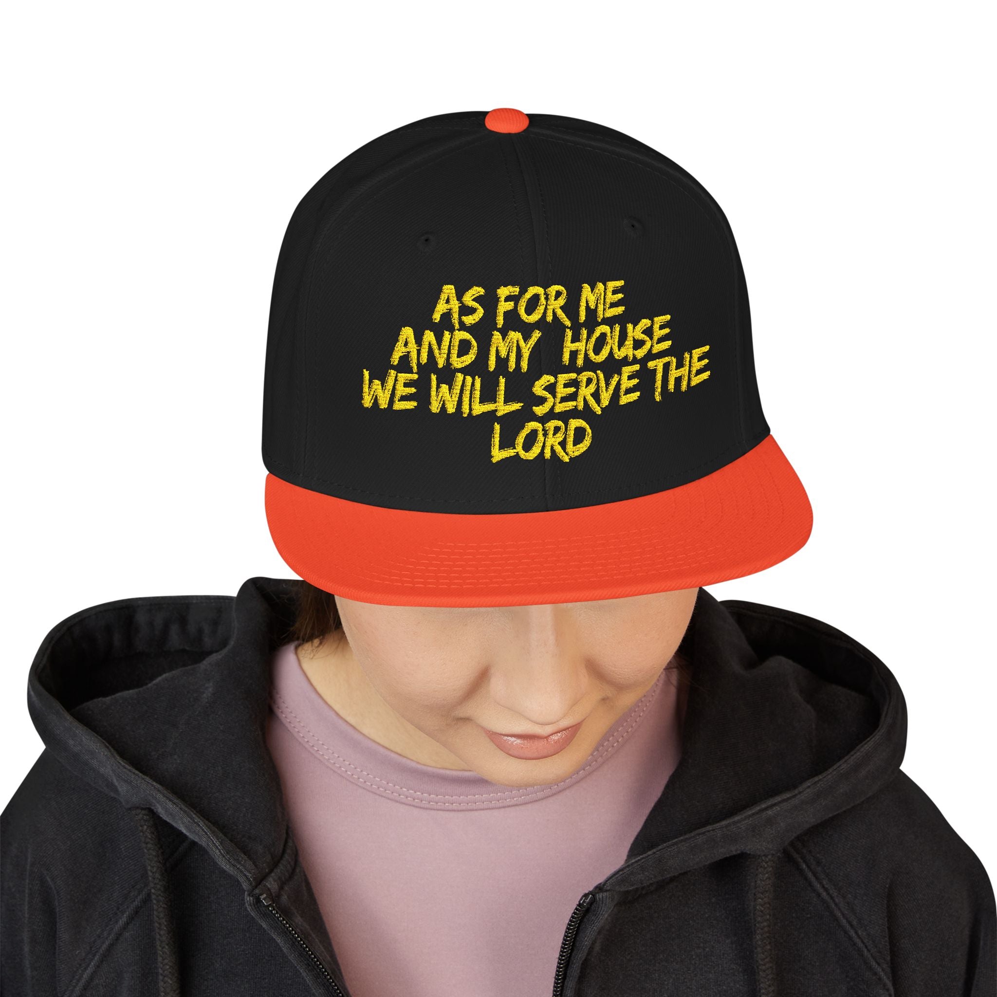 Embroidered Snapback Hat — “As For Me And My House, We Will Serve the Lord” Streetwear Cap