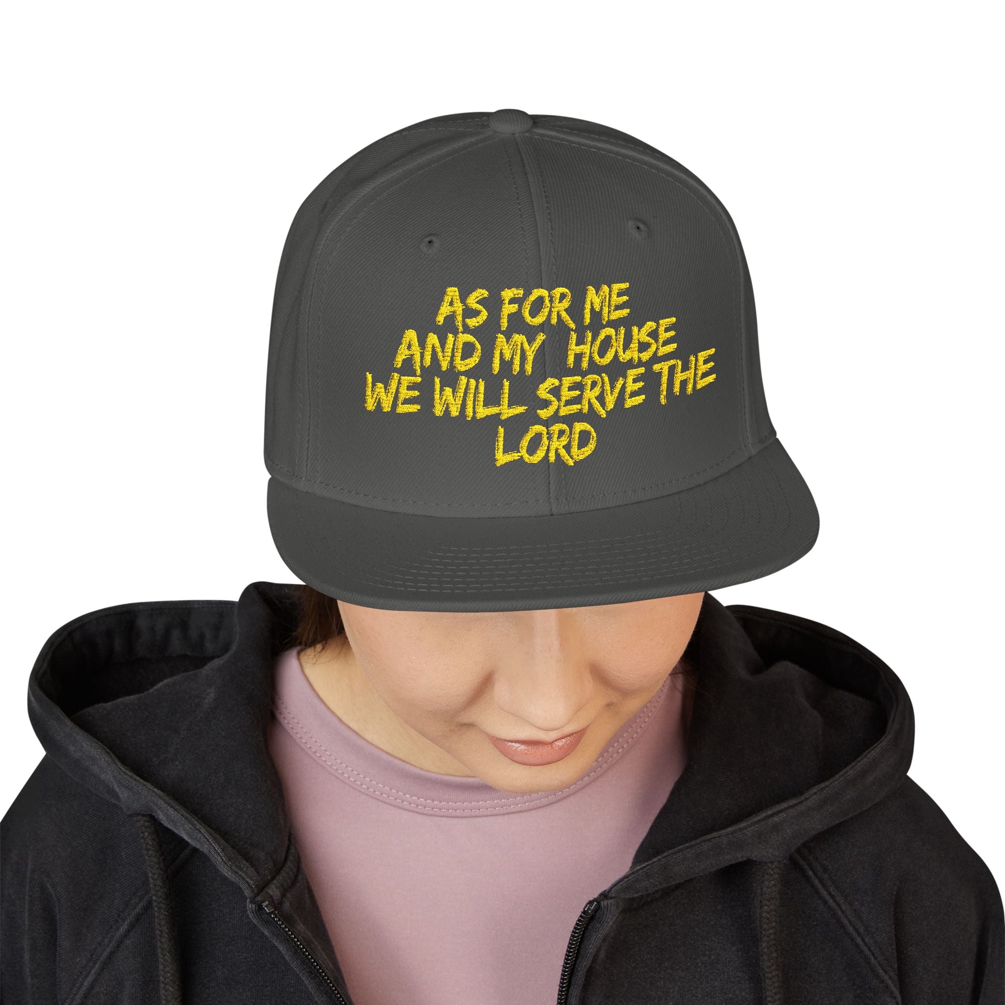 Embroidered Snapback Hat — “As For Me And My House, We Will Serve the Lord” Streetwear Cap