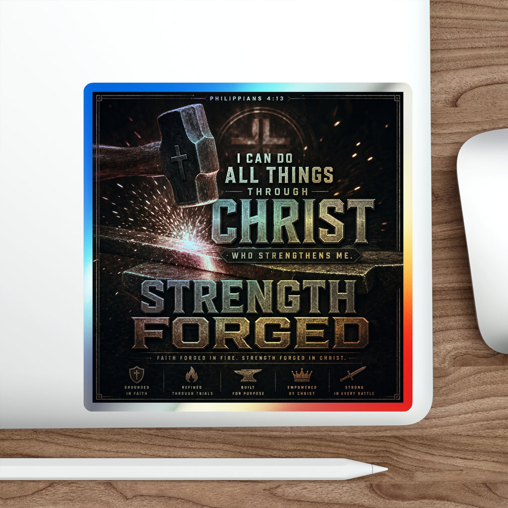 Holographic Die-Cut Sticker — "I Can Do All Things Through Christ" Inspirational Faith Design