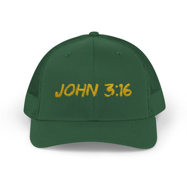 John 3:16 Trucker Cap — Embroidered Christian Snapback Mesh back Hat