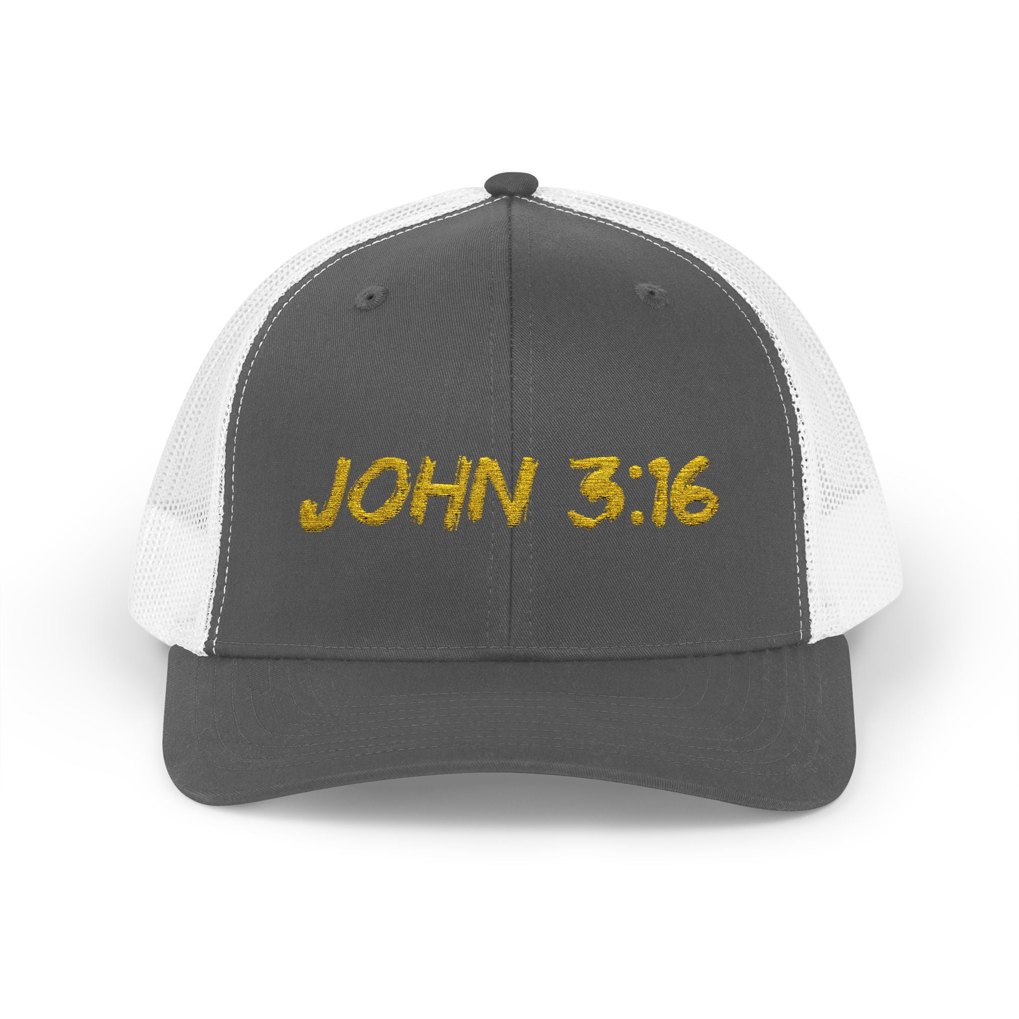 John 3:16 Trucker Cap — Embroidered Christian Snapback Mesh back Hat