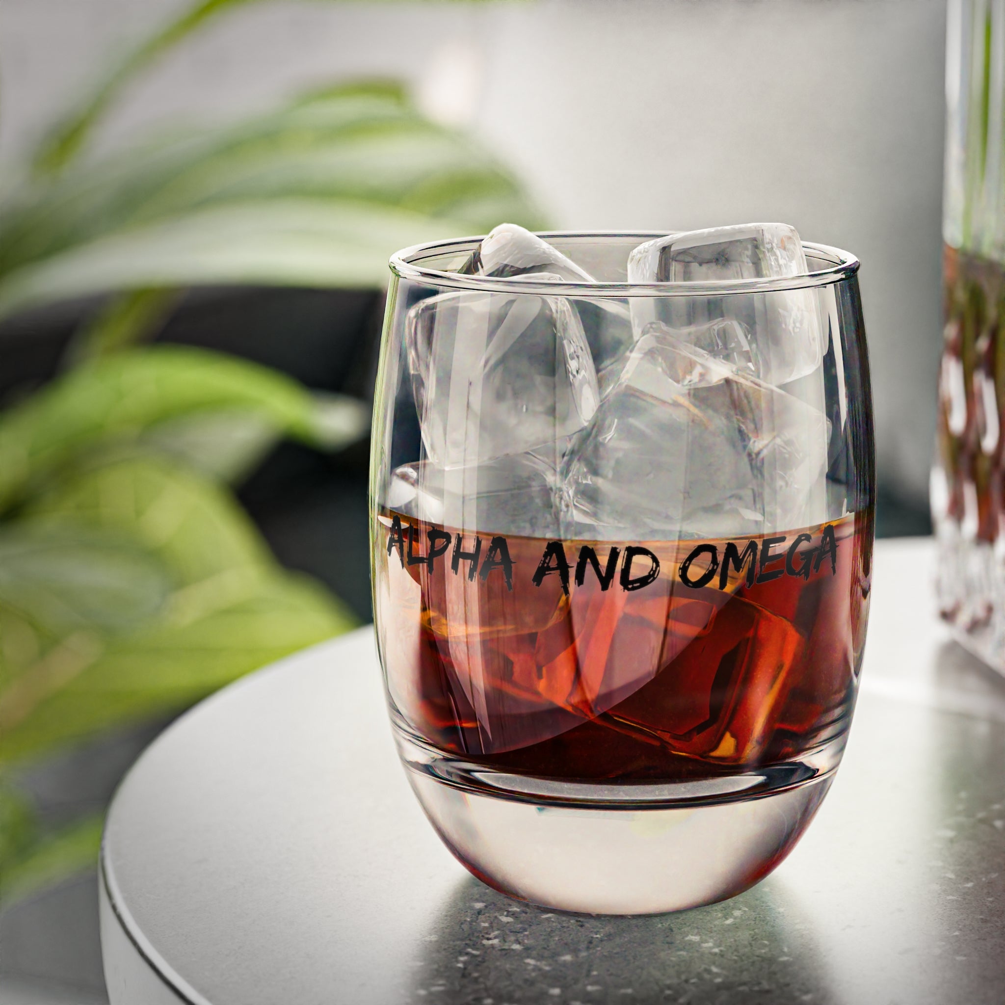 Alpha and Omega Whiskey Glass — Religious Script Rocks Glass, Faith Gift for Him (Customizable)