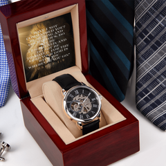 Christian Lion Watch Gift for Men – Joshua 1:9 Scripture Card | Luxury LED Wood Box