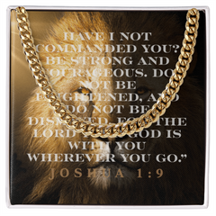 “Strong & Courageous” Cuban Link Chain | Joshua 1:9 Christian Necklace for Men