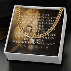 “Strong & Courageous” Cuban Link Chain | Joshua 1:9 Christian Necklace for Men