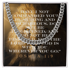 “Strong & Courageous” Cuban Link Chain | Joshua 1:9 Christian Necklace for Men