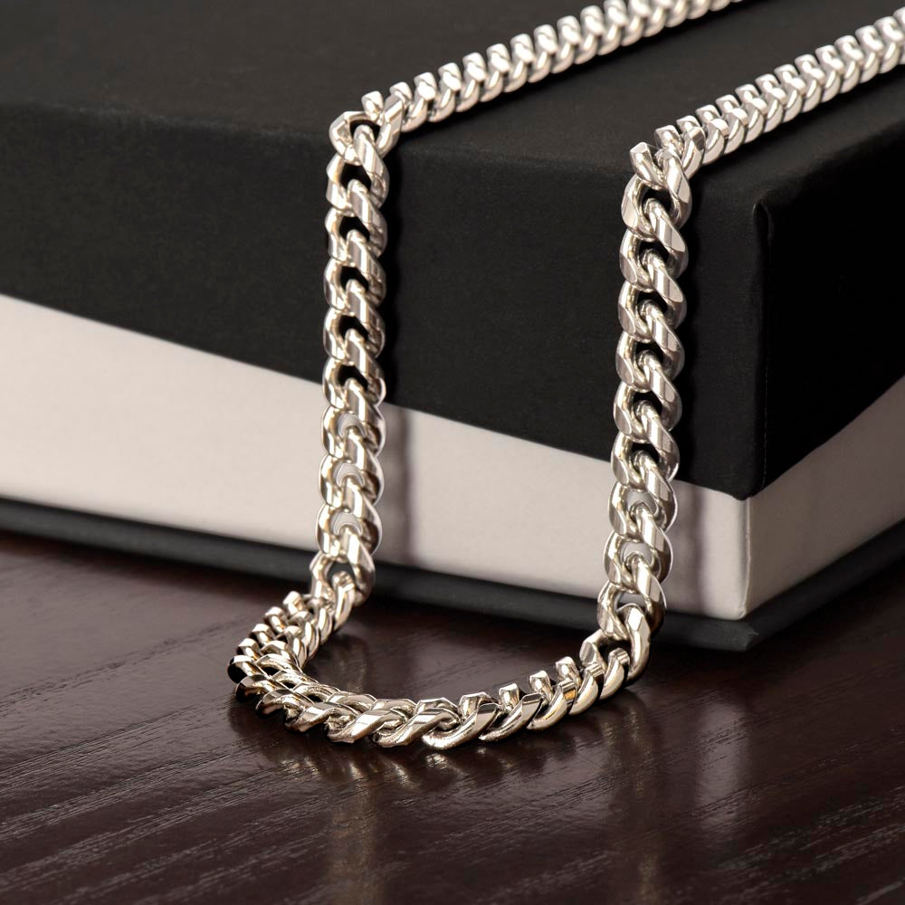 “Strong & Courageous” Cuban Link Chain | Joshua 1:9 Christian Necklace for Men