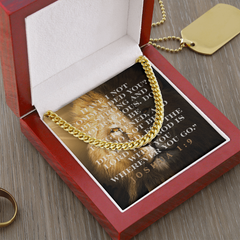 “Strong & Courageous” Cuban Link Chain | Joshua 1:9 Christian Necklace for Men