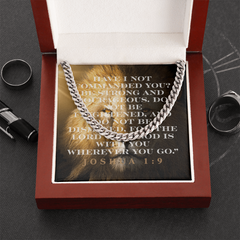 “Strong & Courageous” Cuban Link Chain | Joshua 1:9 Christian Necklace for Men