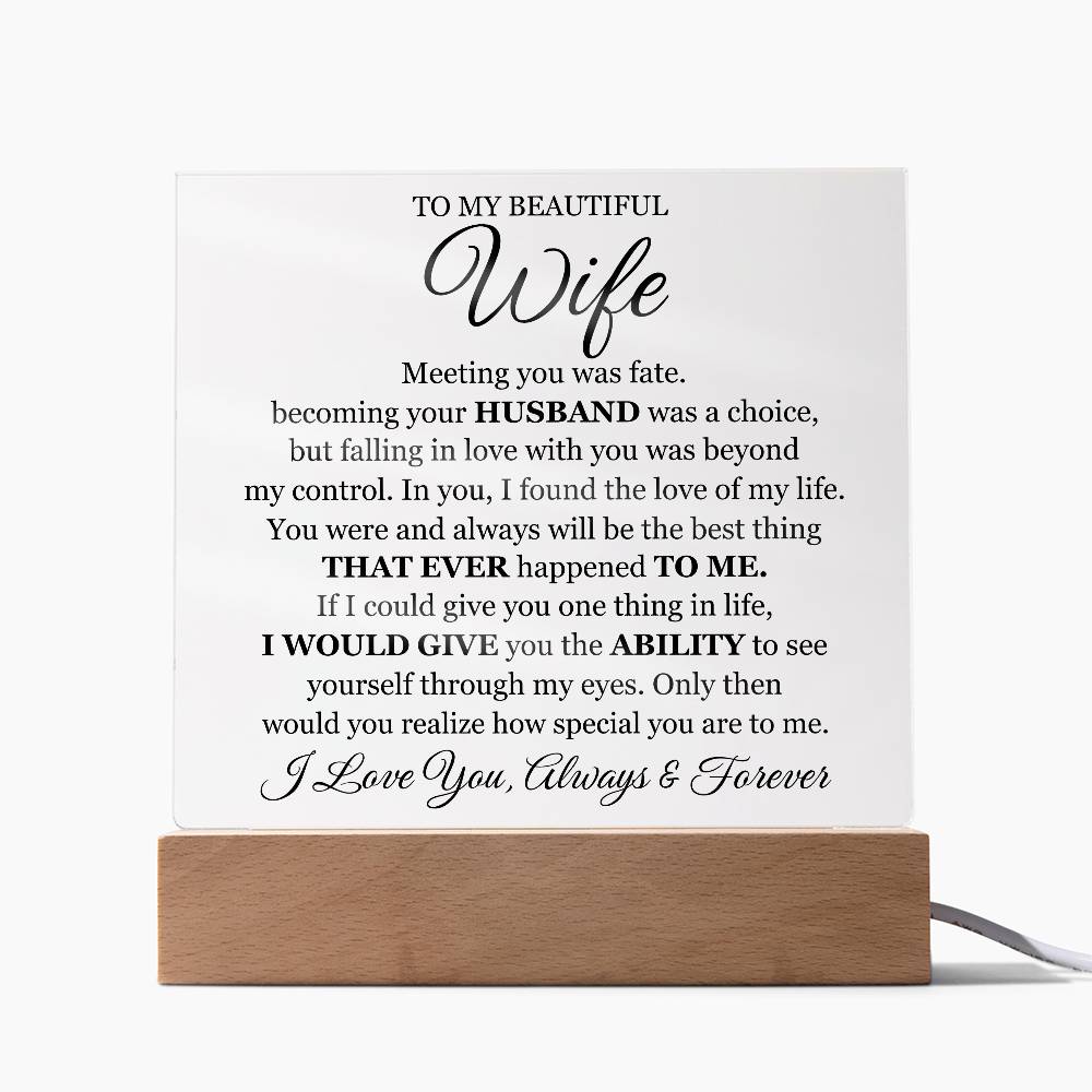 To My Beautiful Wife Gift – Romantic Acrylic LED Plaque “I Love You Forever” Night Light Sign