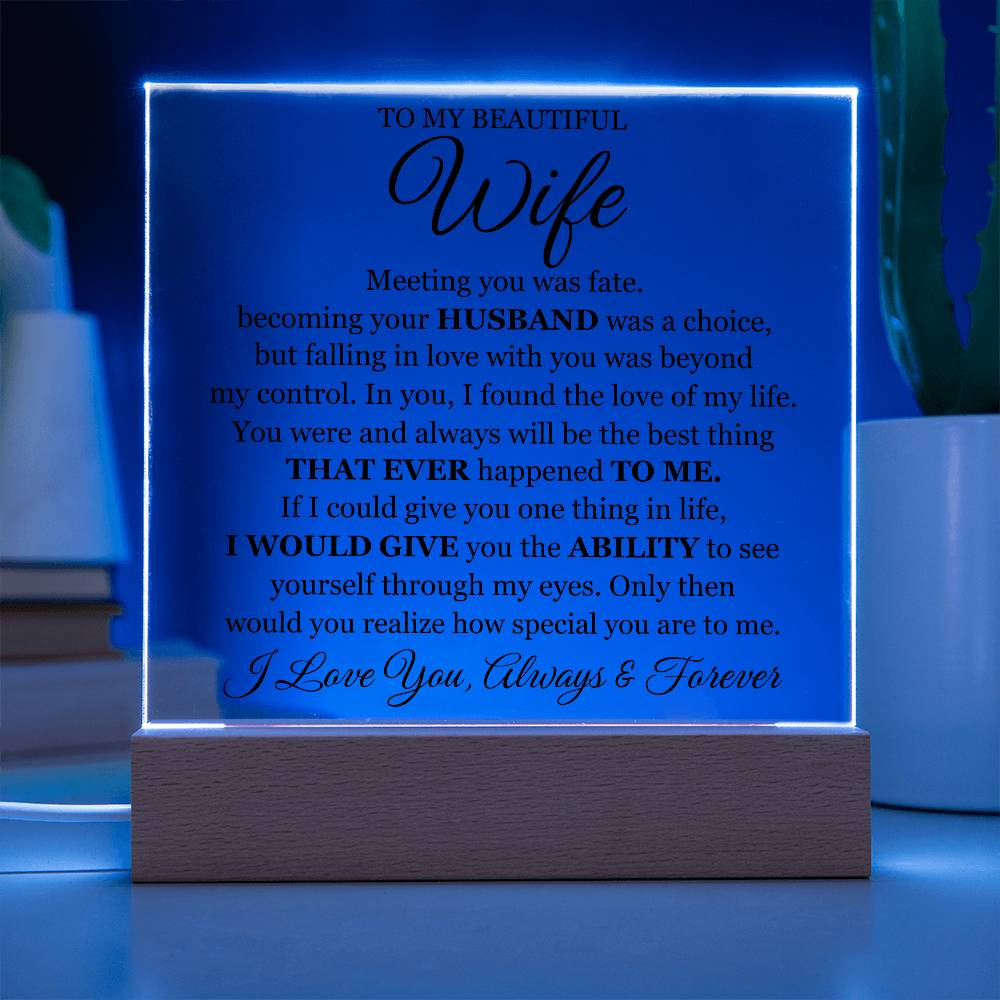 To My Beautiful Wife Gift – Romantic Acrylic LED Plaque “I Love You Forever” Night Light Sign