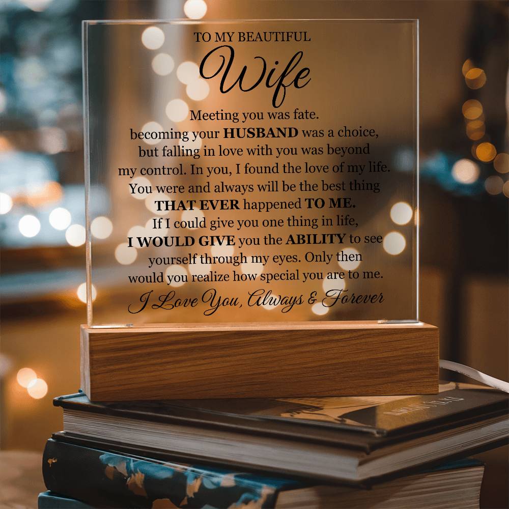To My Beautiful Wife Gift – Romantic Acrylic LED Plaque “I Love You Forever” Night Light Sign