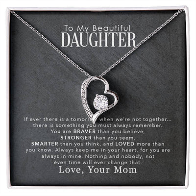 Daughter Necklace Gift from Mom – “Forever Loved” Inspirational Love Message Necklace