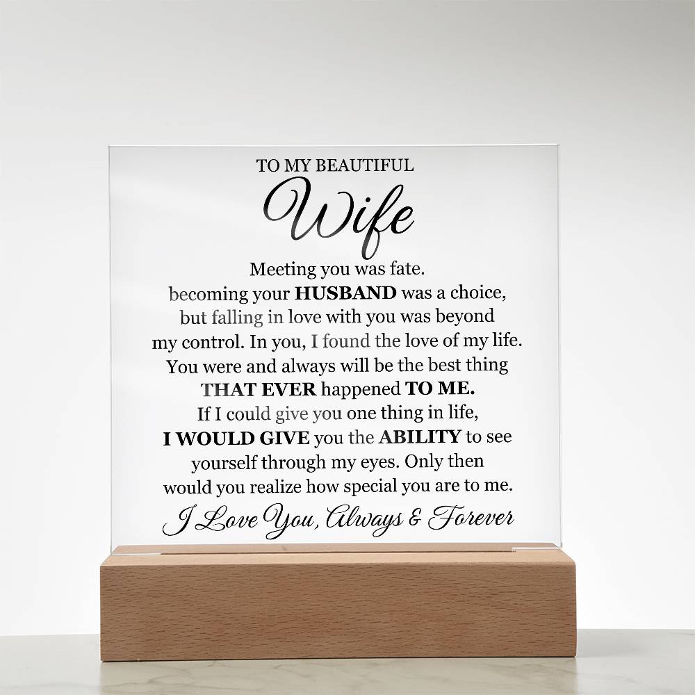 To My Beautiful Wife Gift – Romantic Acrylic LED Plaque “I Love You Forever” Night Light Sign