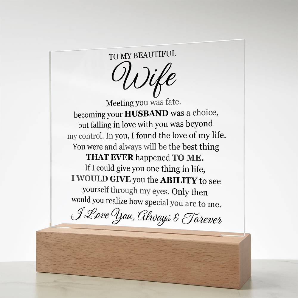 To My Beautiful Wife Gift – Romantic Acrylic LED Plaque “I Love You Forever” Night Light Sign