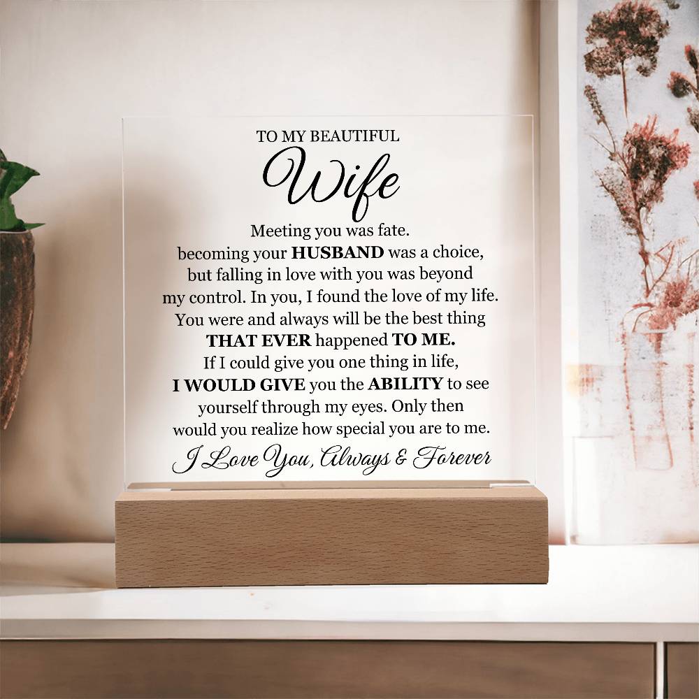To My Beautiful Wife Gift – Romantic Acrylic LED Plaque “I Love You Forever” Night Light Sign