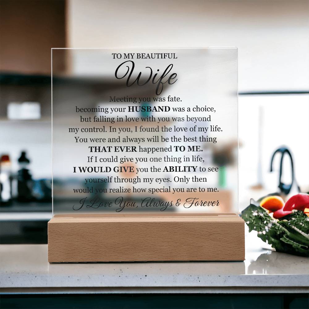To My Beautiful Wife Gift – Romantic Acrylic LED Plaque “I Love You Forever” Night Light Sign