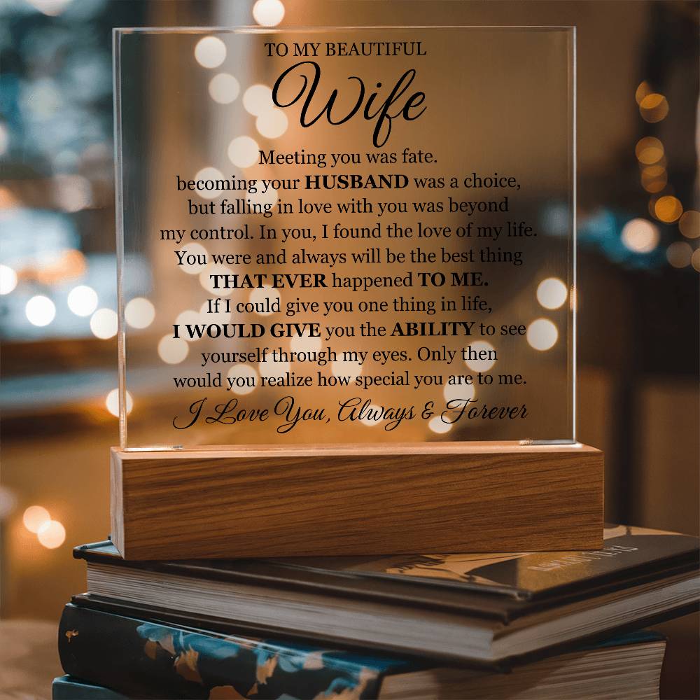 To My Beautiful Wife Gift – Romantic Acrylic LED Plaque “I Love You Forever” Night Light Sign