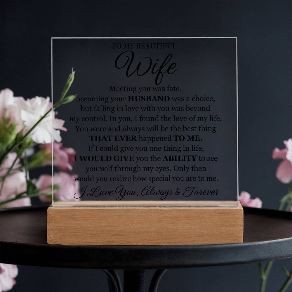 To My Beautiful Wife Gift – Romantic Acrylic LED Plaque “I Love You Forever” Night Light Sign